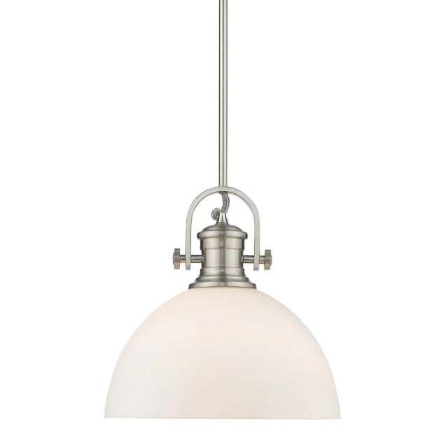 Golden Lighting 3118-L PW-OP Hines 1 Light 14 Inch Pendant in Pewter with Opal Glass
